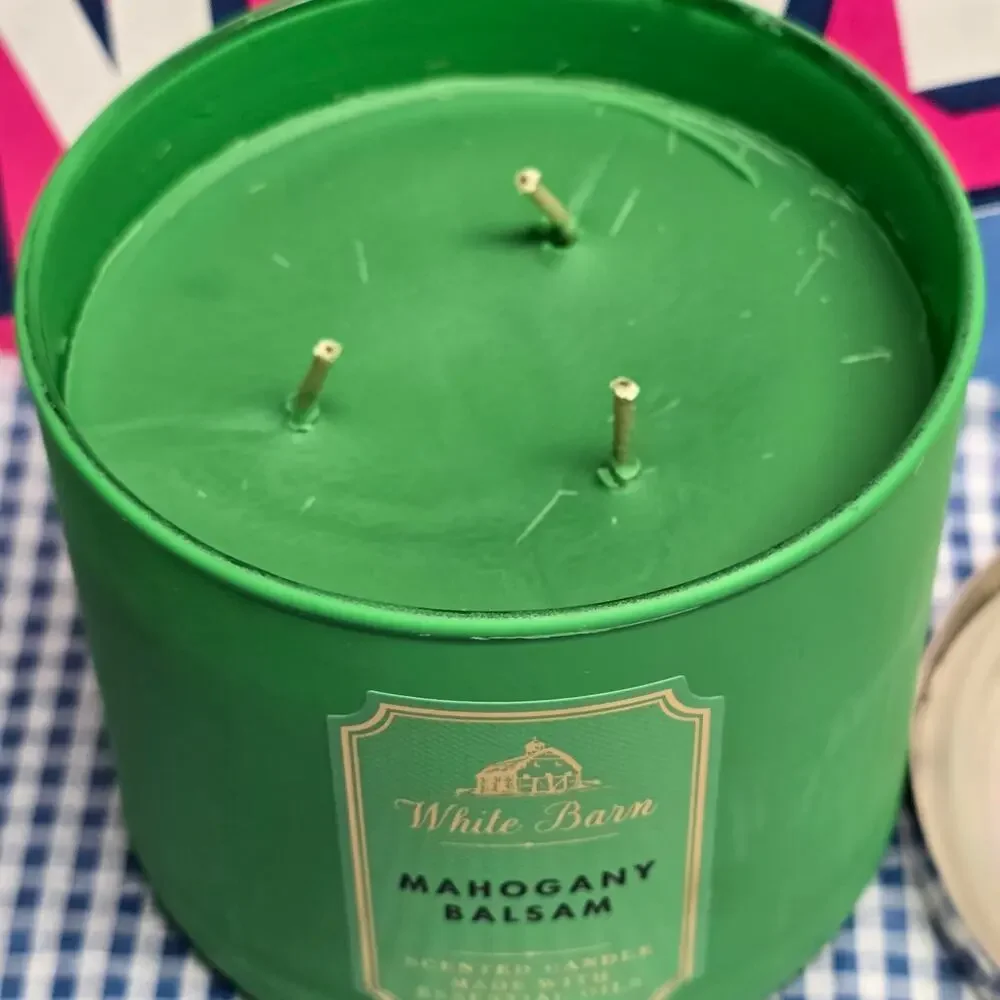 BBW Mahogany Balsam White Barn Green Jar Large 3 Wick Candle Home Fragrance